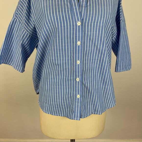 Joie Blue Stripe Boxy Button Down Top - Picture 4 of 9